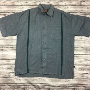 Dr Luckys Laboratory Short Sleeve Button Up Shirt Mens L Wavy Hipster